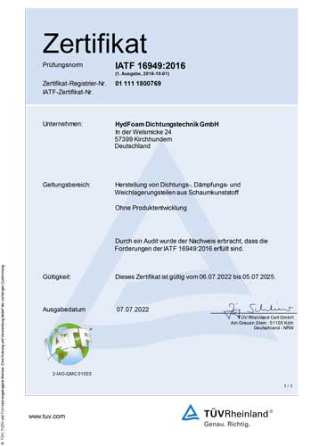 Zertifikat IATF 16949:2016